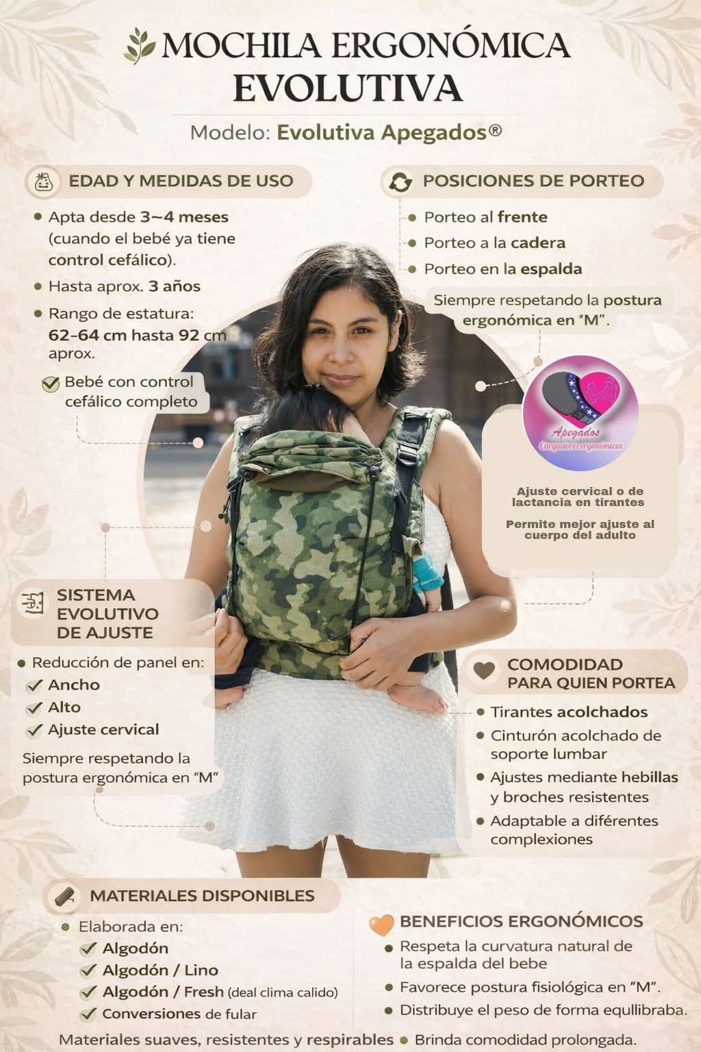 Mochila ergonómica evolutiva 3-4 meses a 3 años estampada /climas mixto - Image 4